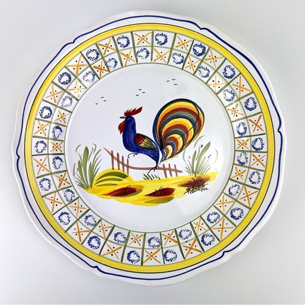 Henriot Quimper France Multicolor Rooster 10" Wall Hang Plate Hand Painted